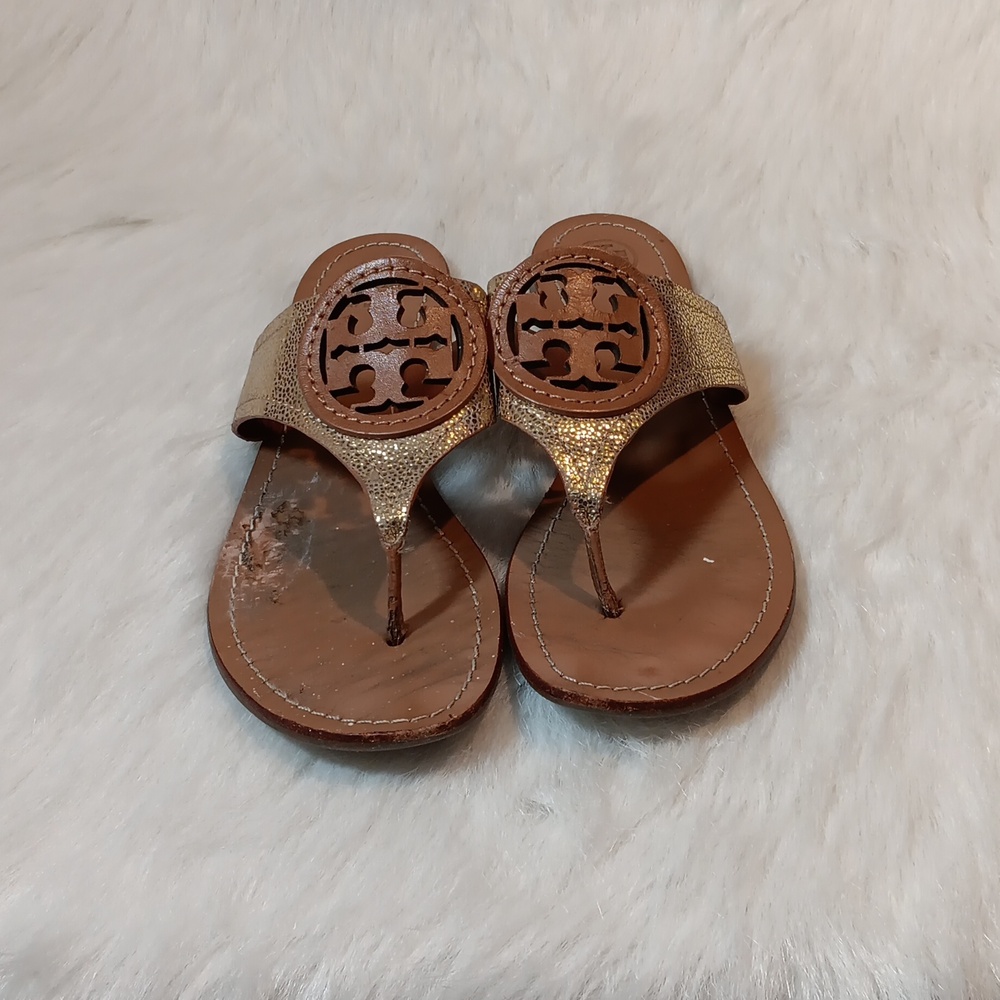 Tory Burch Louisa Gold Brown Metallic Sandal Sz 9.5